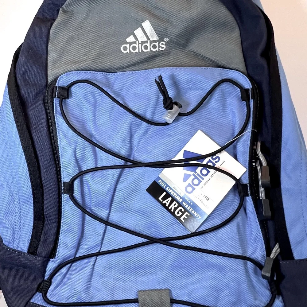 Vintage Steel Blue/Black/Gray Backpack with Bungee Straps by Adidas. NWT